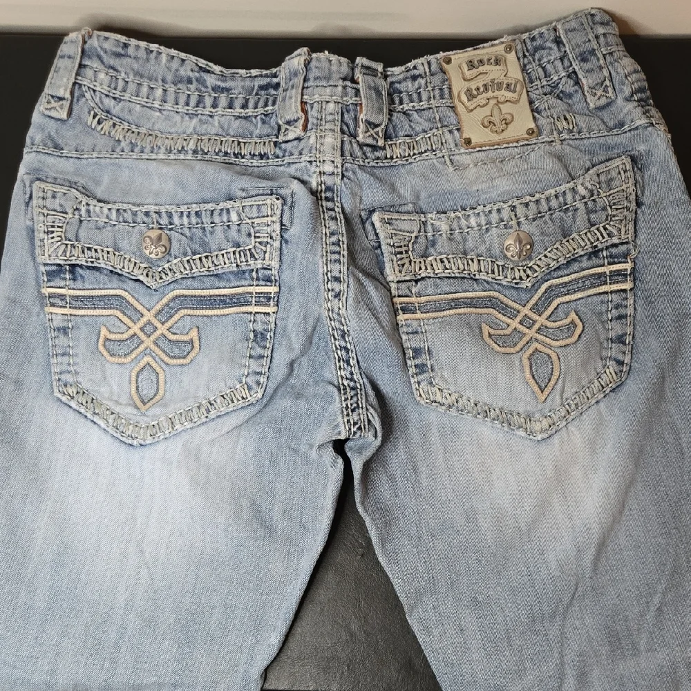 Rock Revival Boot Cut Ripped Jeans in Light Blue - Picture 3 of 16